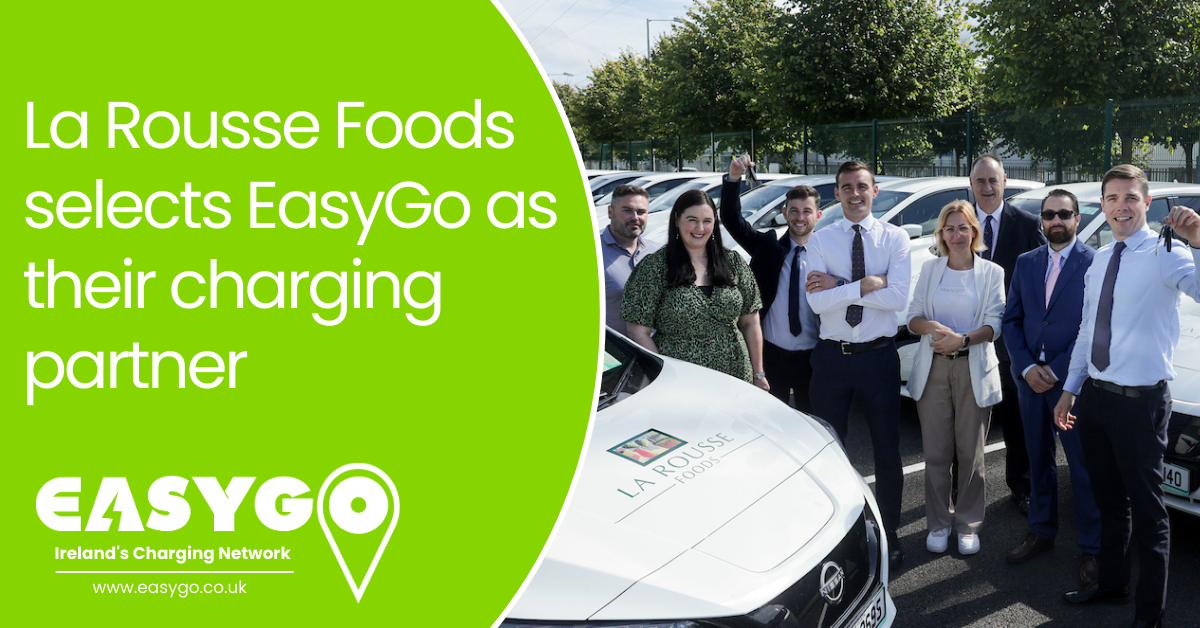 La Rousse Foods selects EasyGo as their charging network text with an image from the event on the right